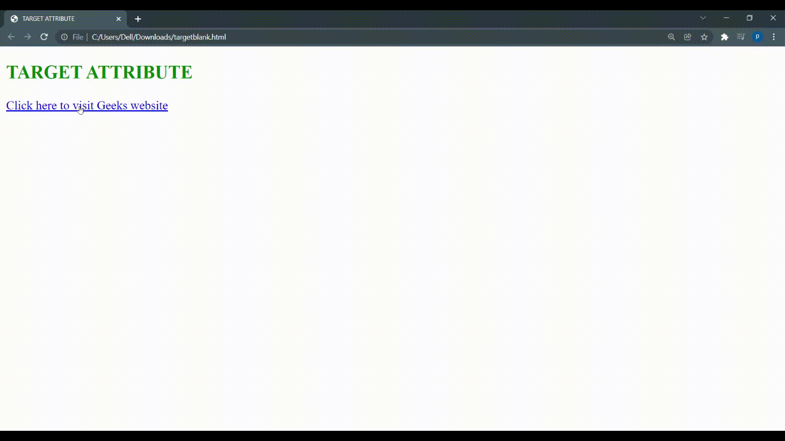 Which attribute is used to target the webpage to open into a new window