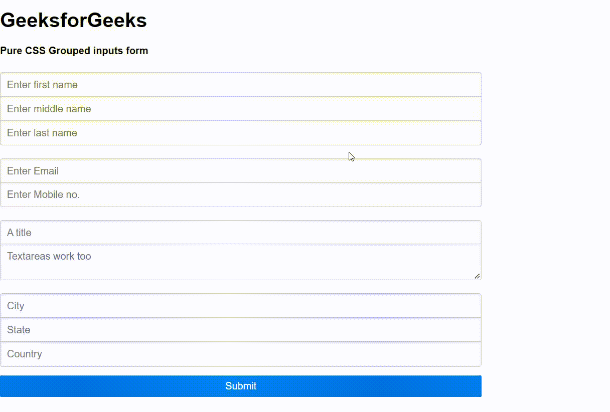 Pure CSS Form Grouped Inputs