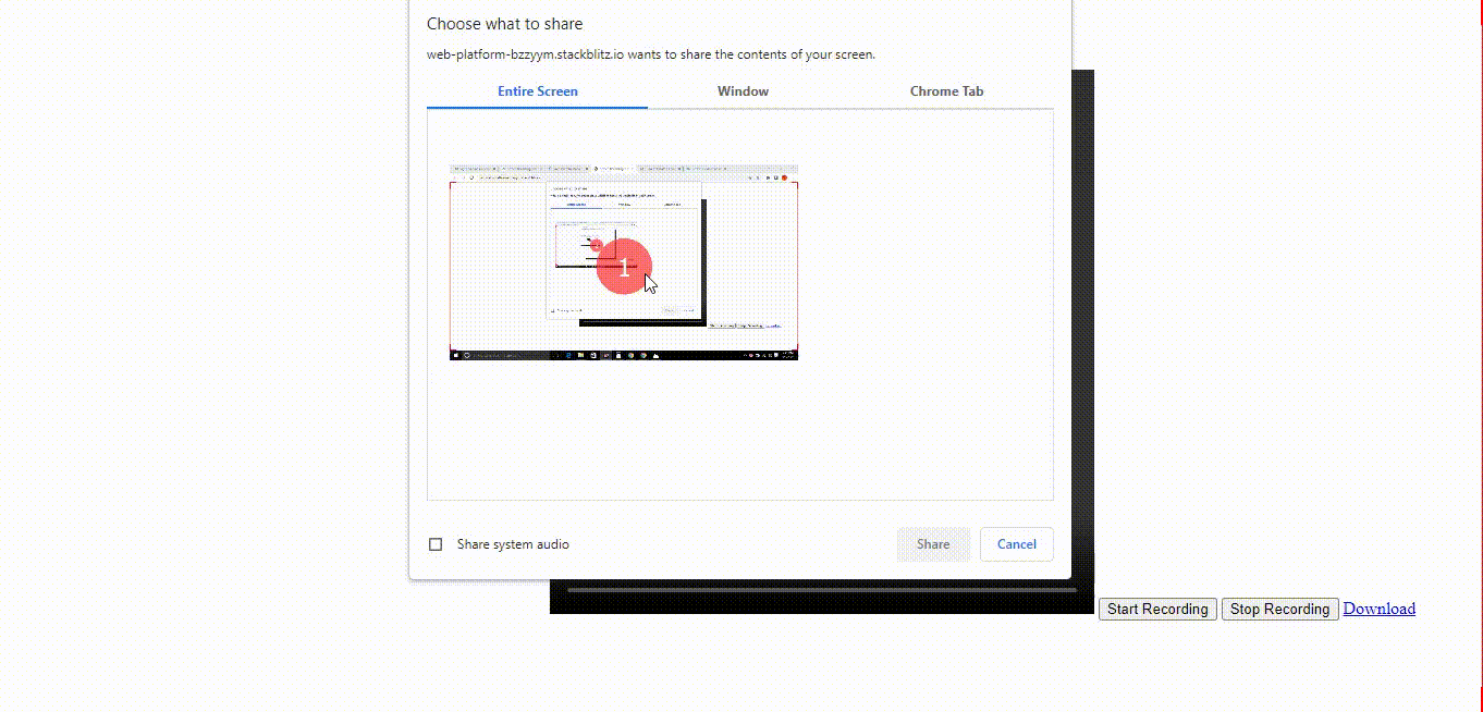 Screen Recording with Mic Audio using JavaScript