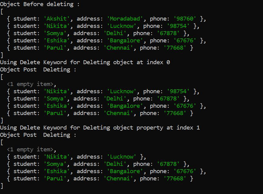 How to delete an index from JSON Object ?