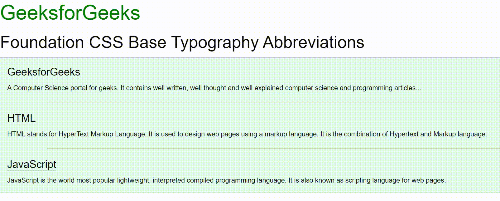 Foundation CSS Base Typography Abbreviations