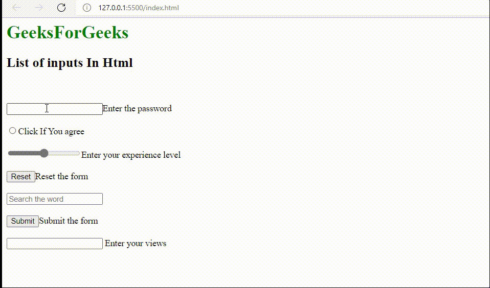 List of Input Elements in HTML