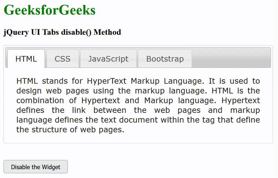 Onglets jQuery UI disable() Méthode StackLima