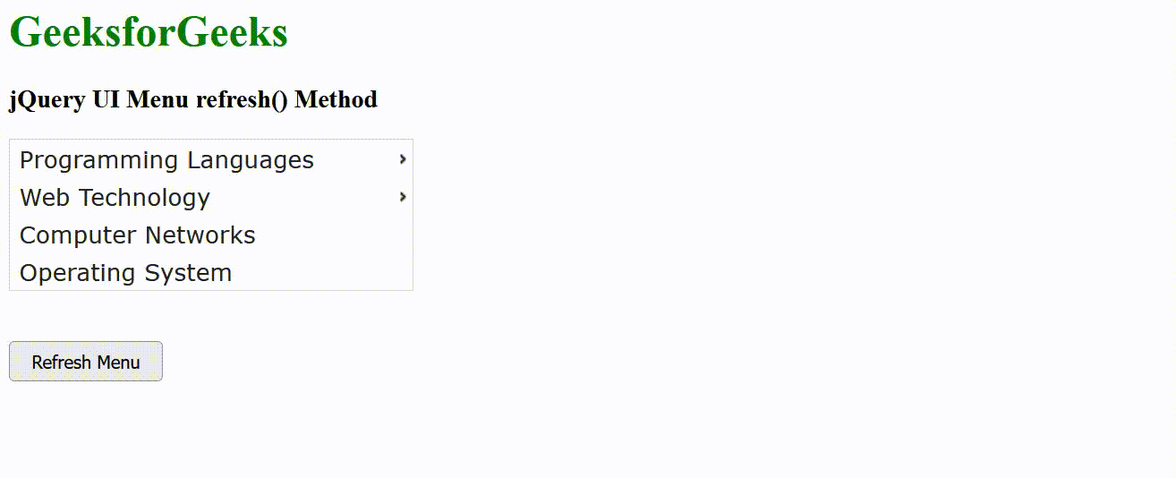 jQuery UI Menu refresh() Method