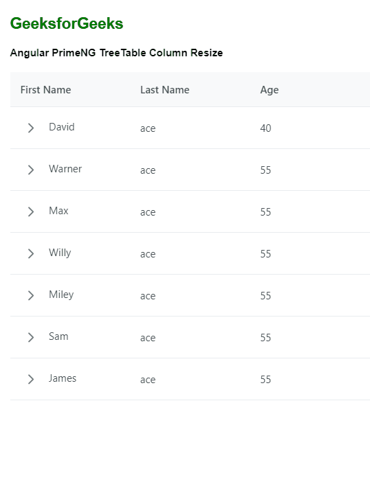 Angular PrimeNG TreeTable Column Resize