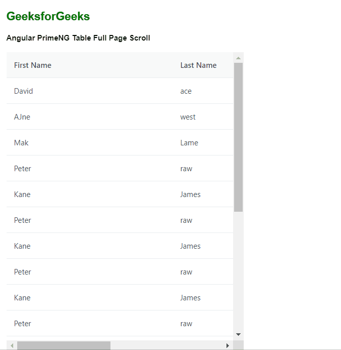 Angular PrimeNG Table Full Page Scroll