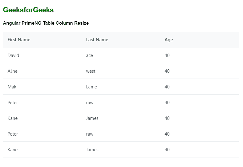 Angular PrimeNG Table Column Resize