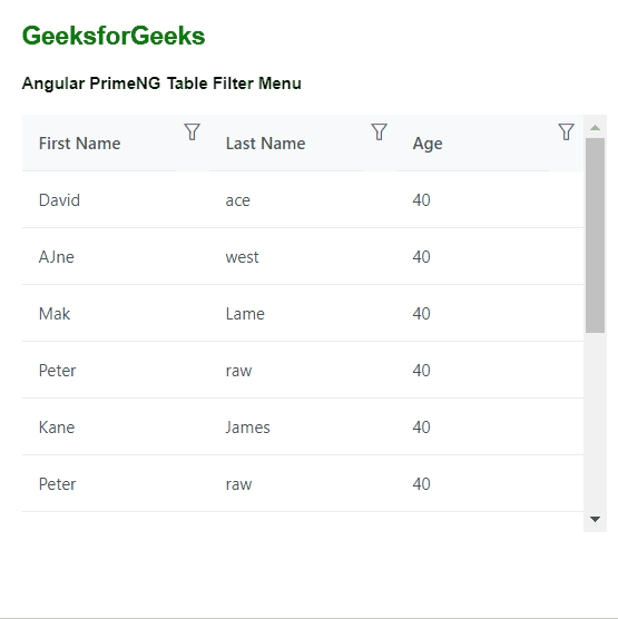 Angular PrimeNG Table Filter Menu