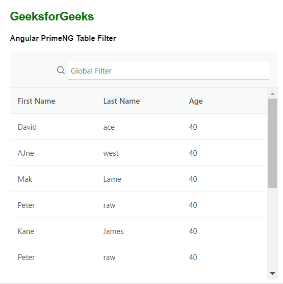 Angular PrimeNG Table Filter