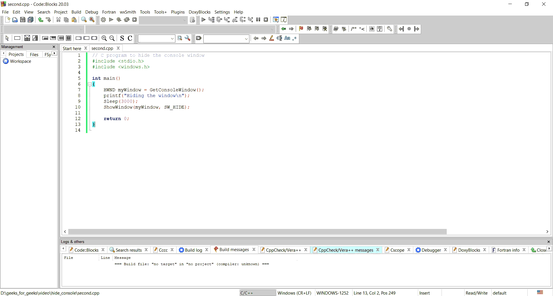 How to Hide the Console Window of a C Program?