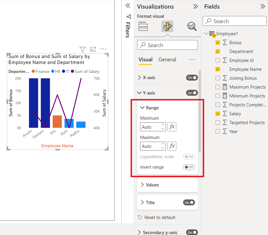 Power BI Format Line and Stacked Column Chart