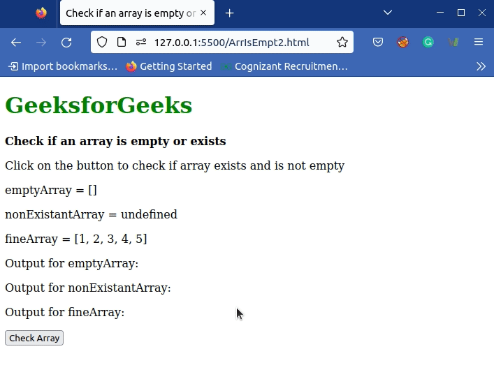 Check if an array is empty or not in JavaScript