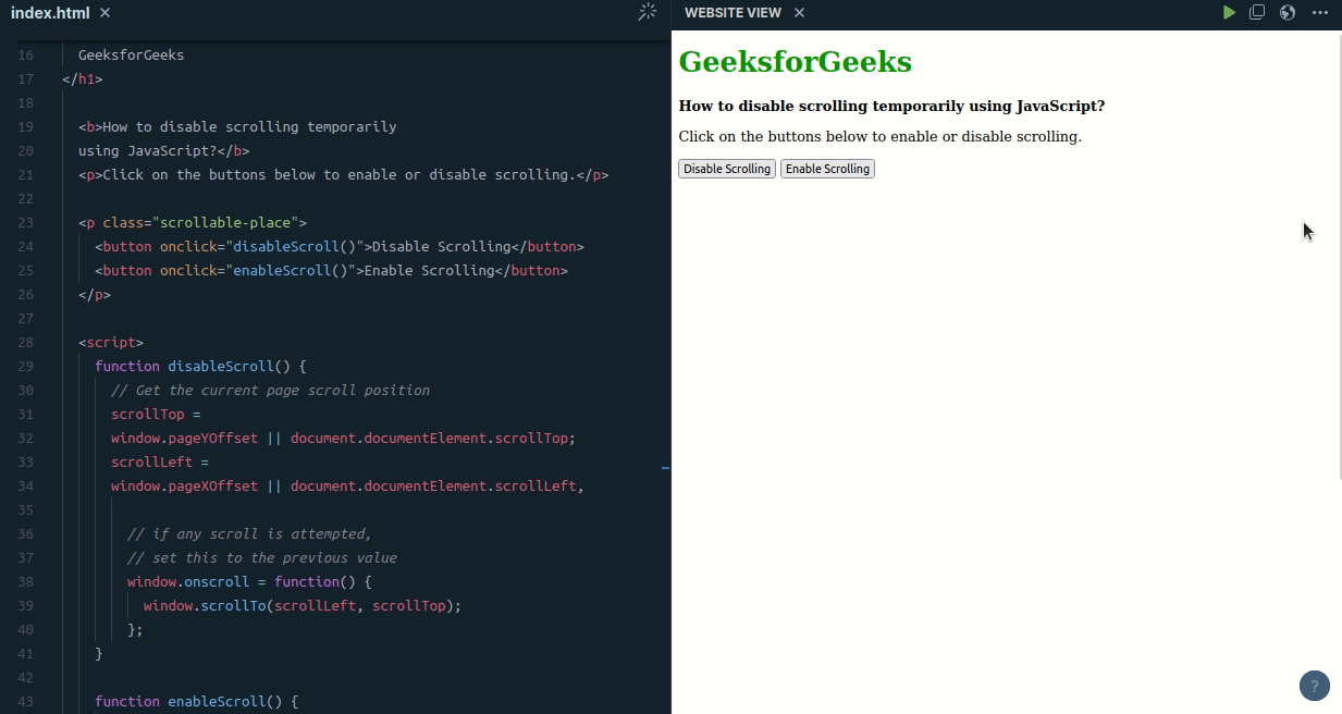 How to disable scrolling temporarily using JavaScript ?