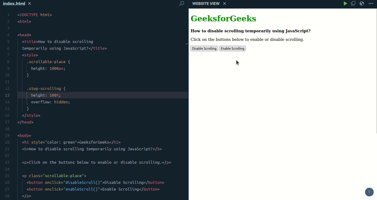 How to disable scrolling temporarily using JavaScript ?