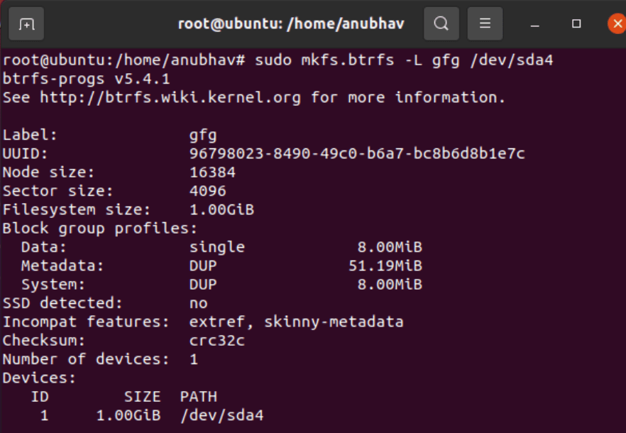 How to install and format a partition with the Btrfs on Ubuntu