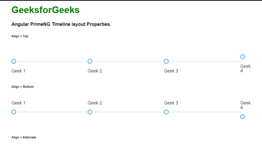 Angular PrimeNG Timeline Properties