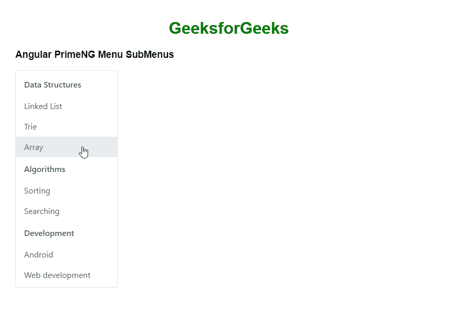 Angular PrimeNG Menu SubMenus