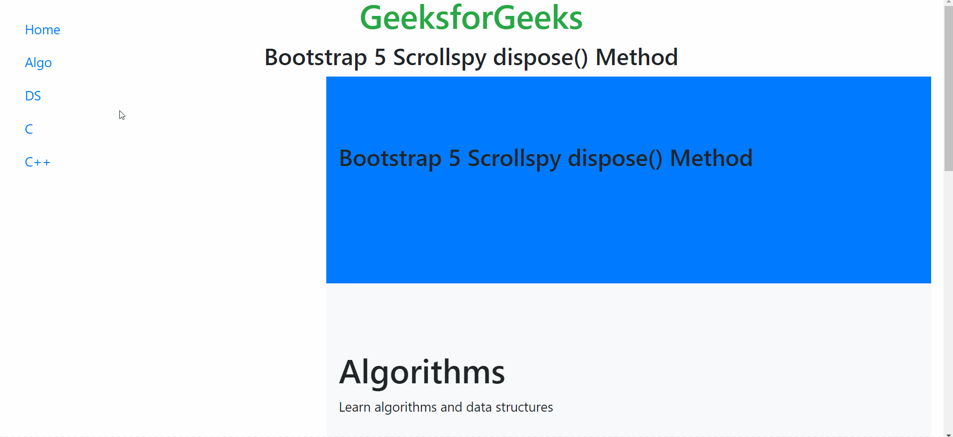 Bootstrap 5 Scrollspy dispose() Method
