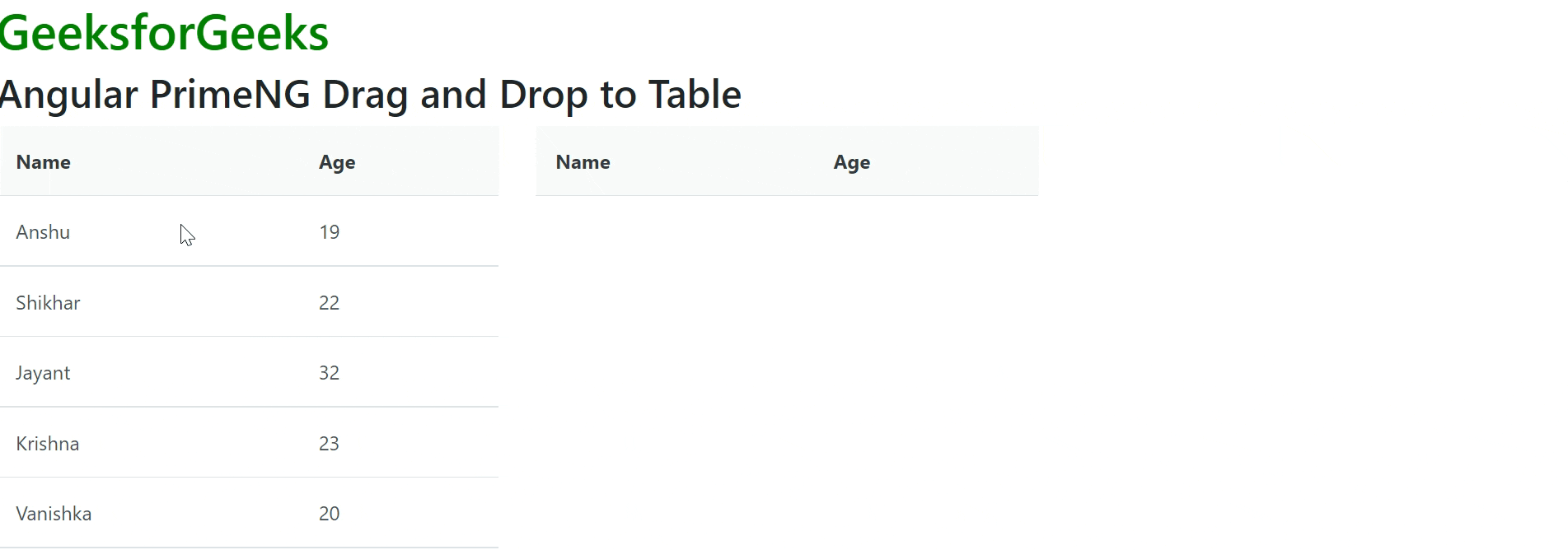 Angular PrimeNG Drag and Drop to Table