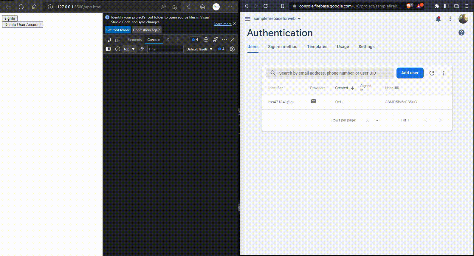 How to Delete User Account from firebase authentication in web