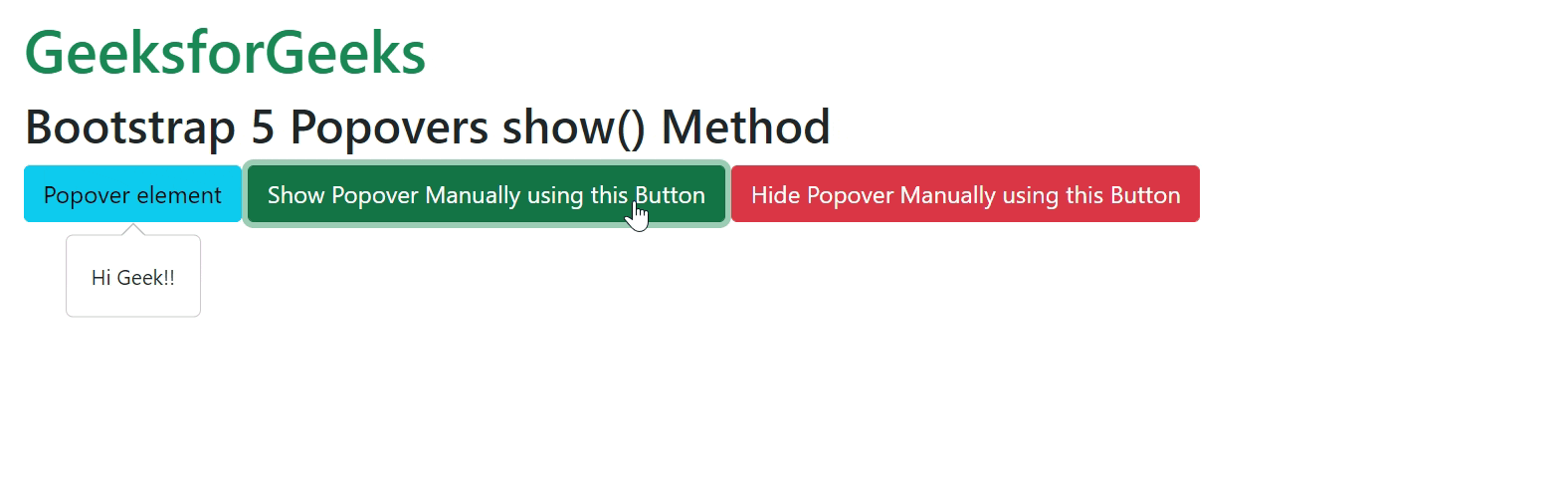 Bootstrap 5 Popovers show() Method