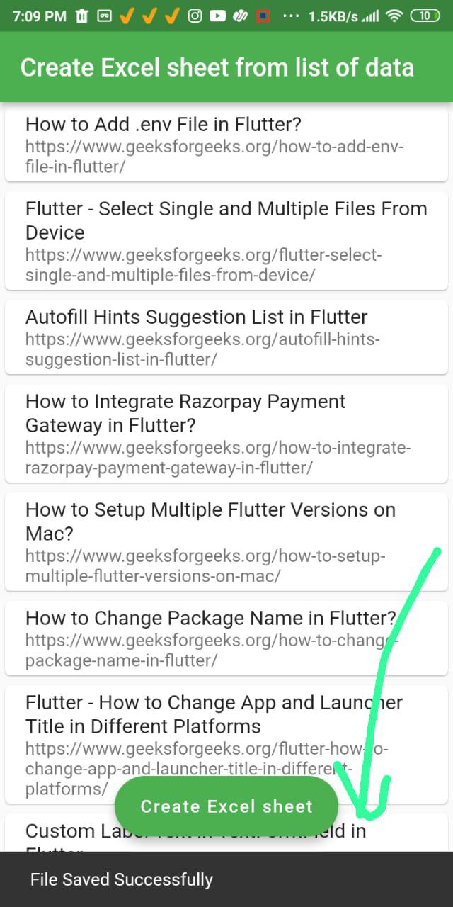 Flutter Create an Excel Sheet and Save the File in Device