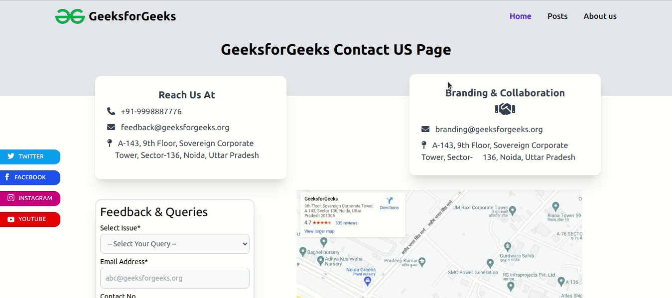 Contact Us Page using ReactJS and Tailwind