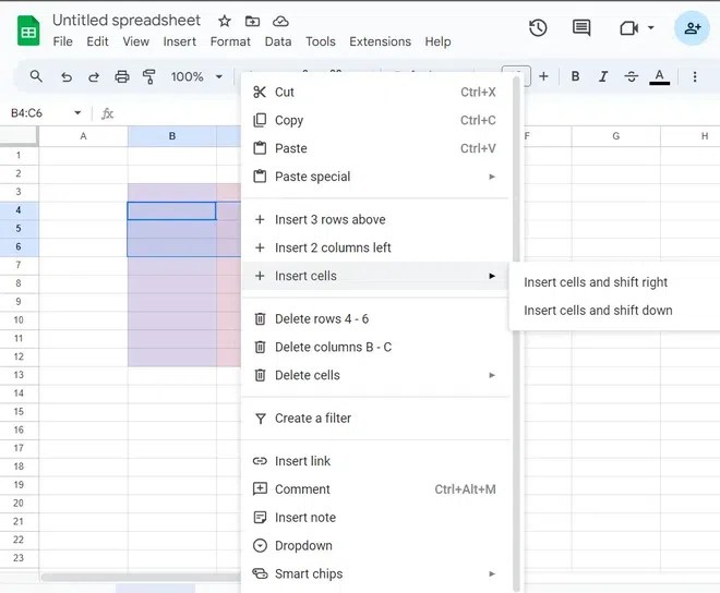How to Insert Cells in Google Sheets