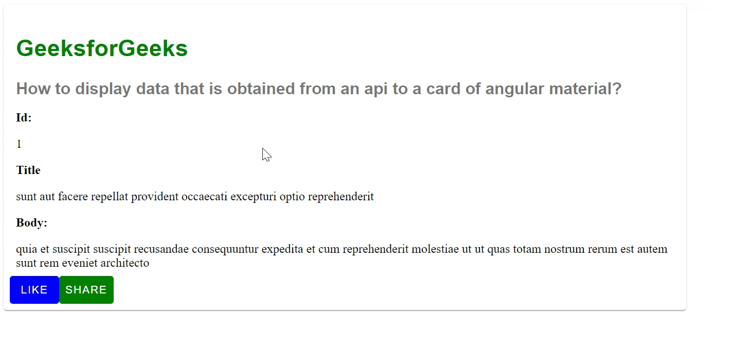 How to display data obtained from an API to Angular Material Card