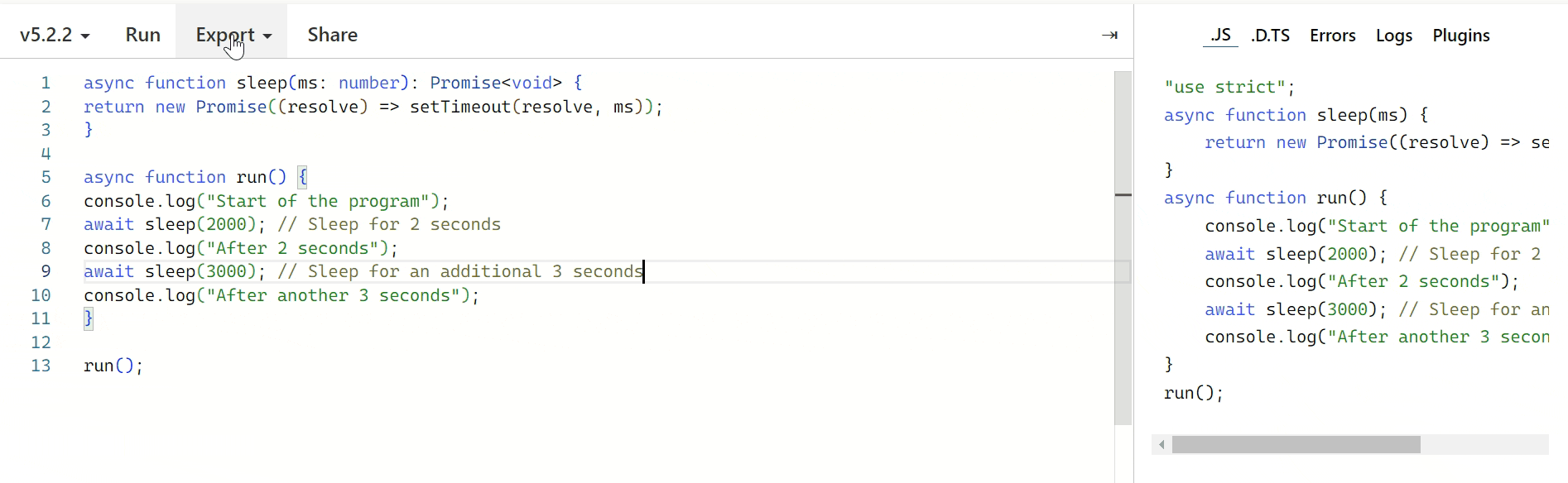 How to implement sleep function in TypeScript?