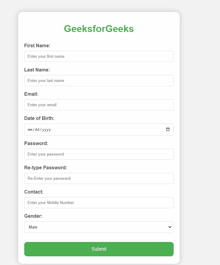 HTML Registration Form