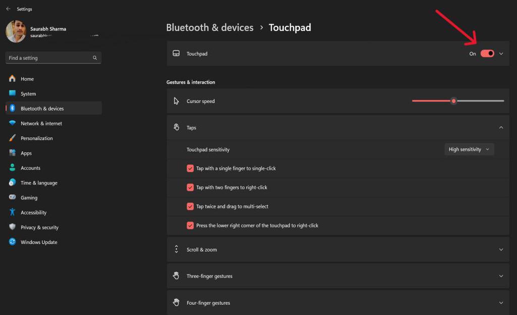 How to Disable the Touchpad on Windows 11?