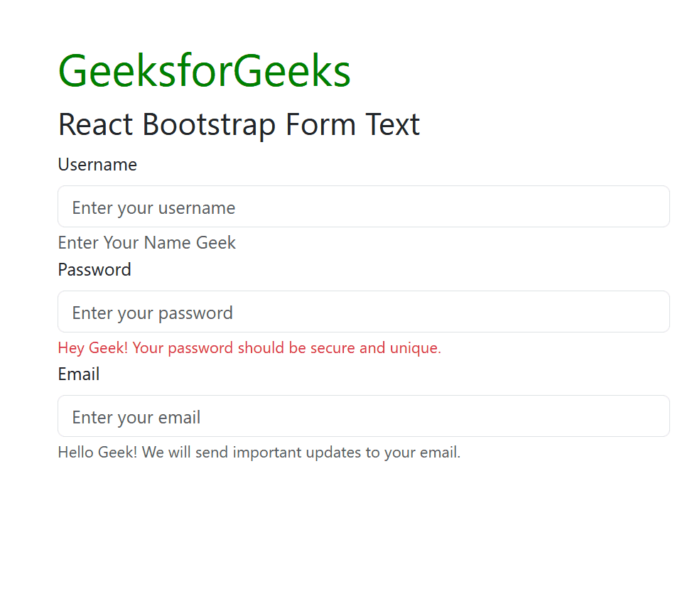 React Bootstrap Form Text
