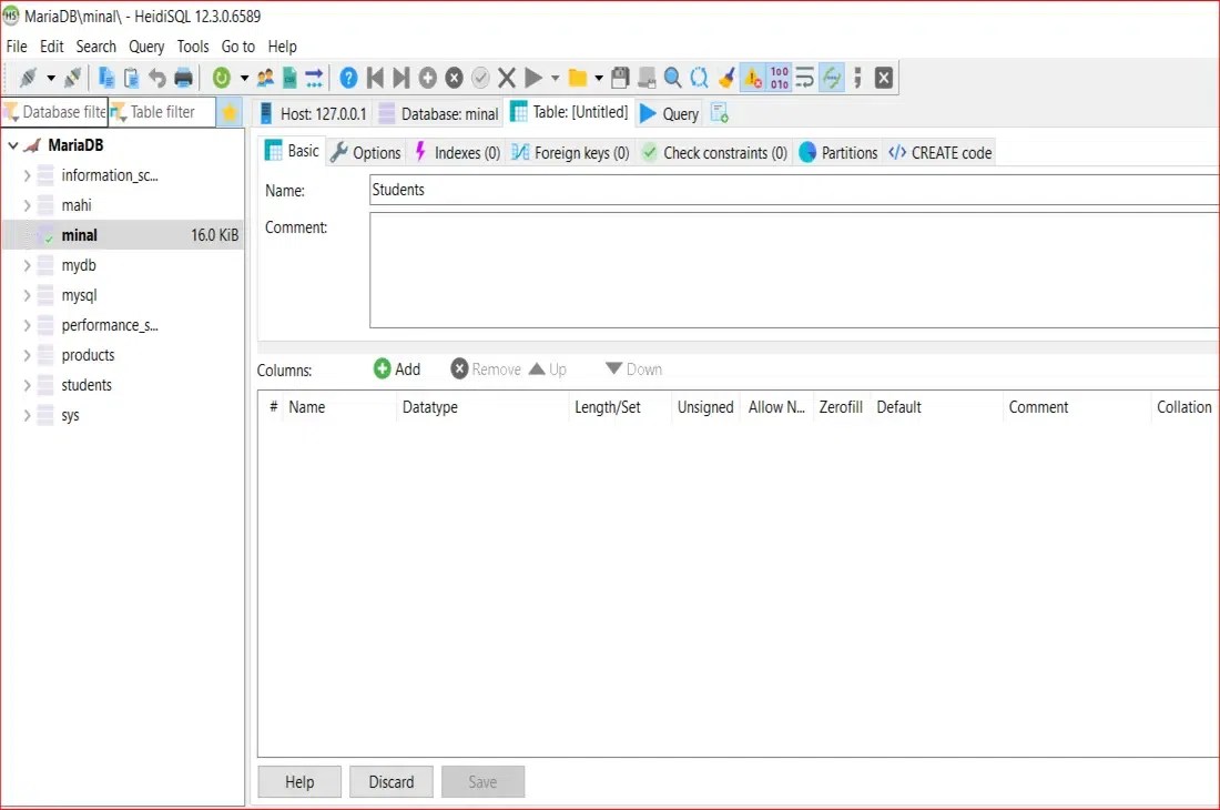 Create Table in MariaDB