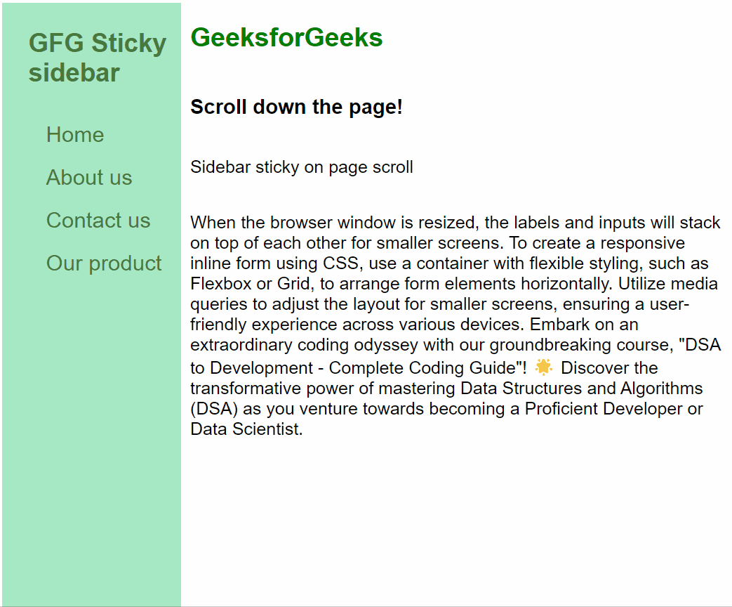 How to make a Sidebar Sticky on Page Scroll using CSS ?