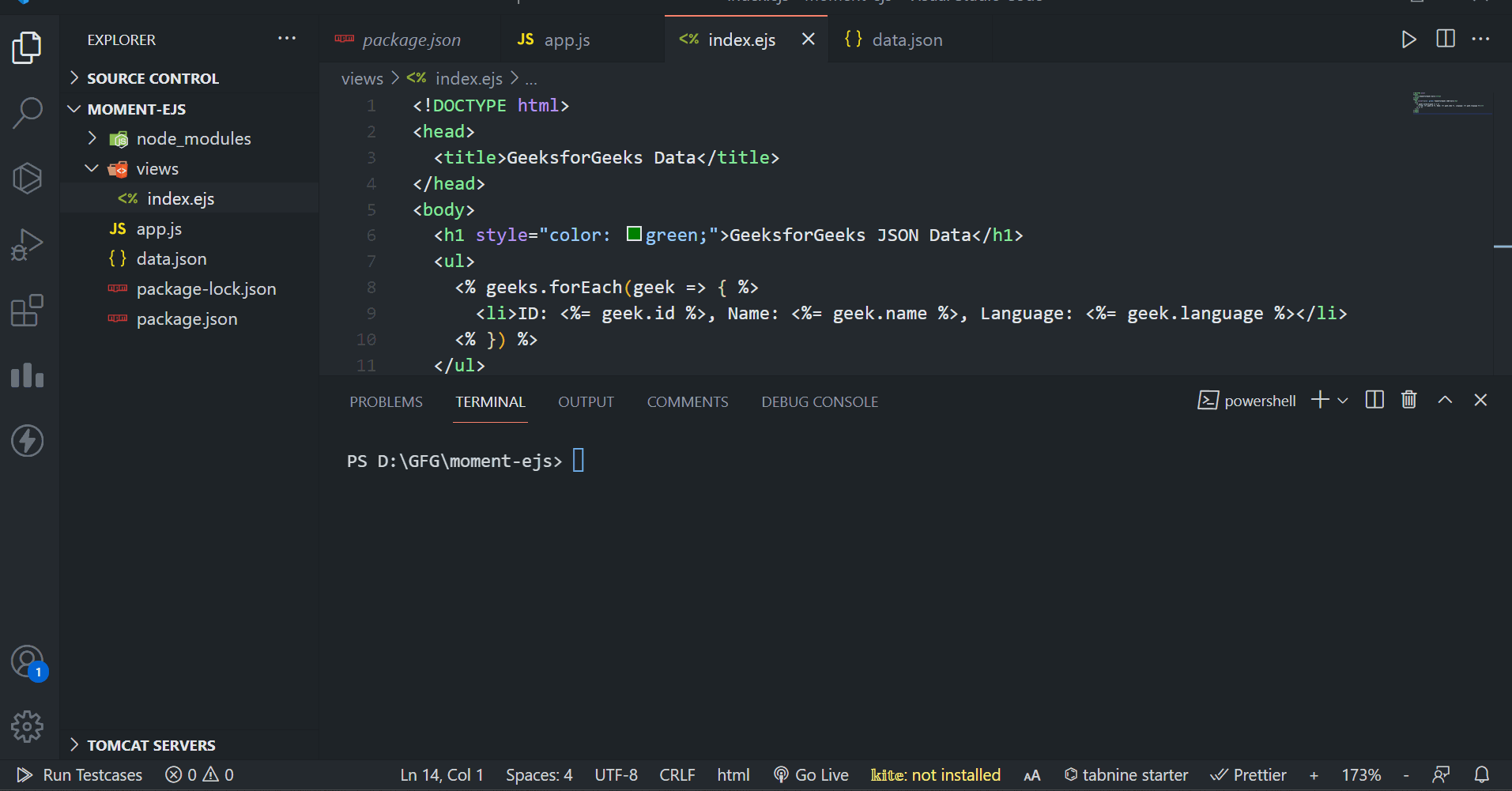 How to display the JSON data in EJS Template Engine ?
