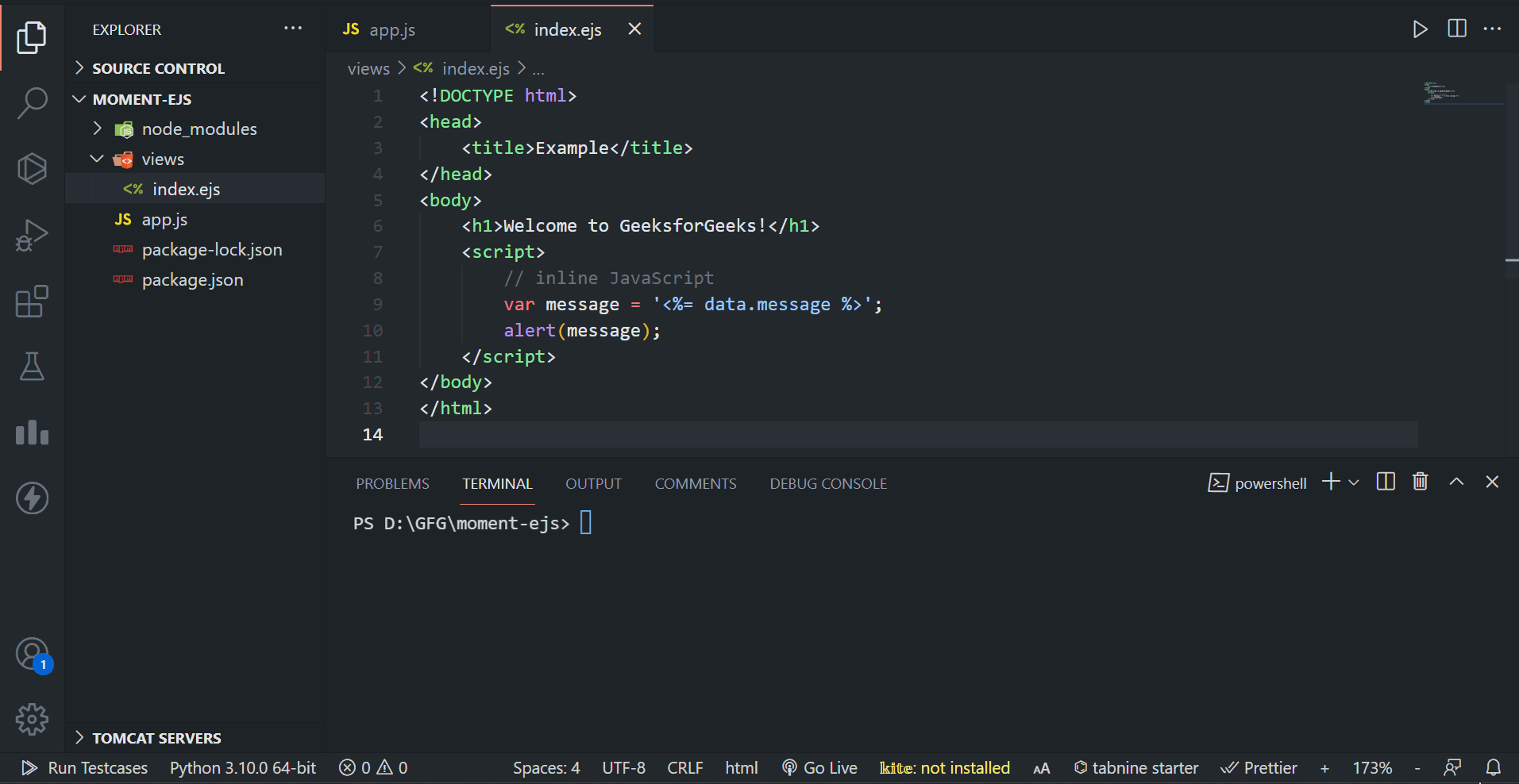How to pass Variable to inline JavaScript using EJS Template Engine