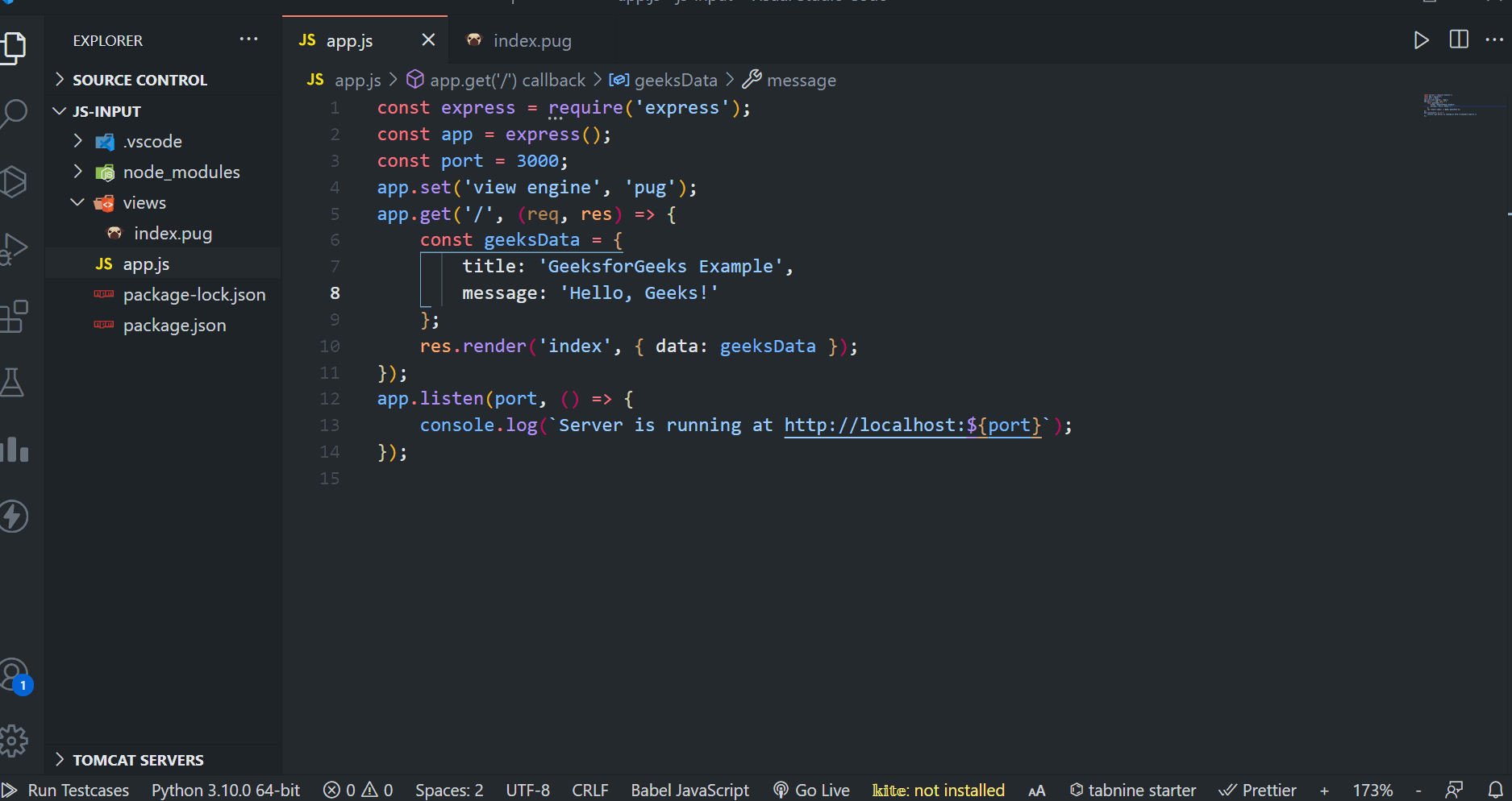 How to pass a Node.js variable to the inside of a Pug script tag