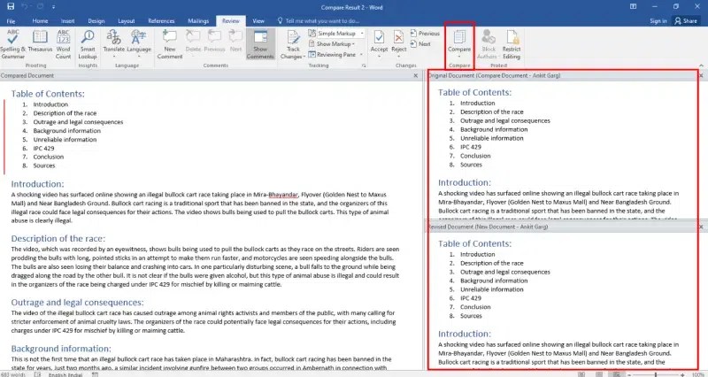 How to Compare Two Word Documents for Differences and Similarities 