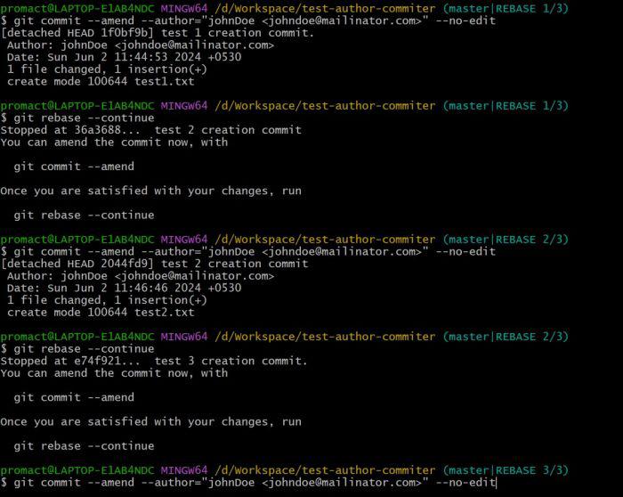How to Change Author and Committer Info for Multiple Git Commits