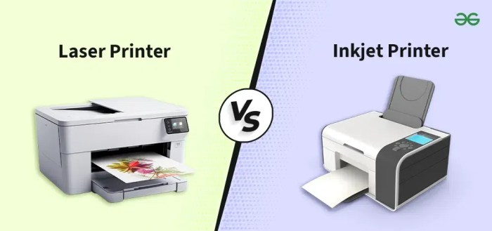 What is difference between laser and inkjet printers