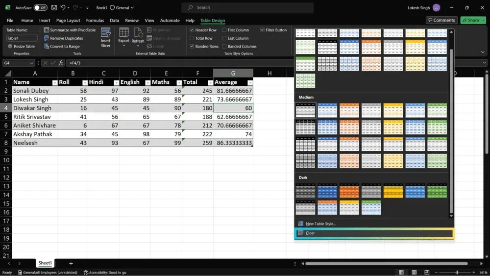 How to Remove Table Formatting in Excel