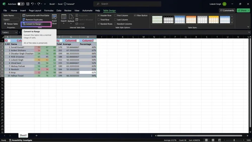 How to Remove Table Formatting in Excel