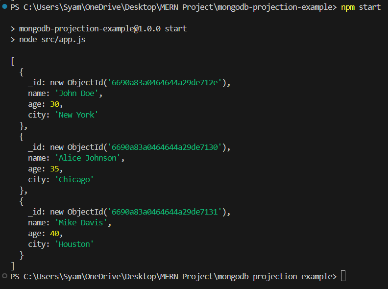 How to Perform Find Operation With Projection in MongoDB Using NodeJS