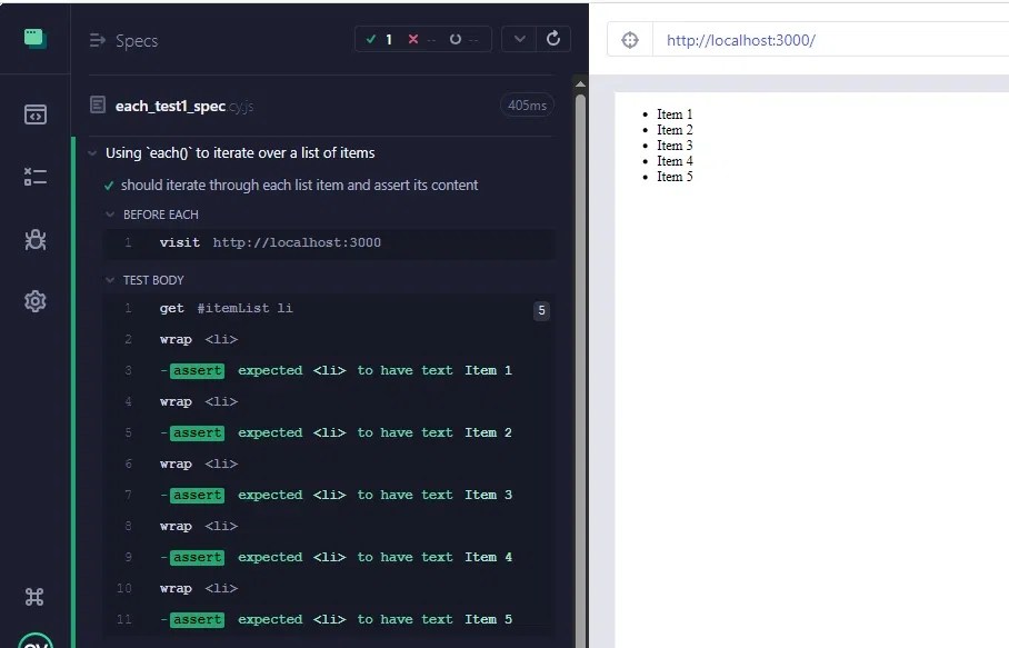Cypress each() Method