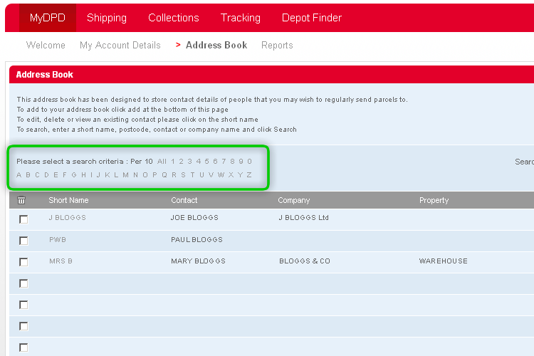 DPD(UK) Address Book