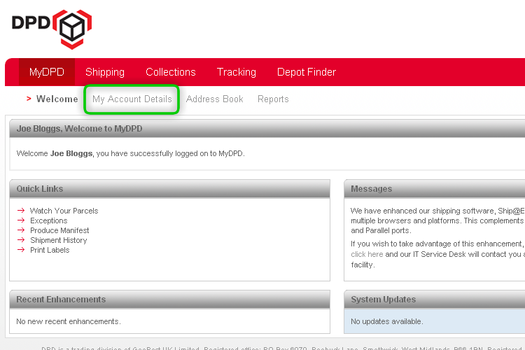 DPD(UK) Initial Setup