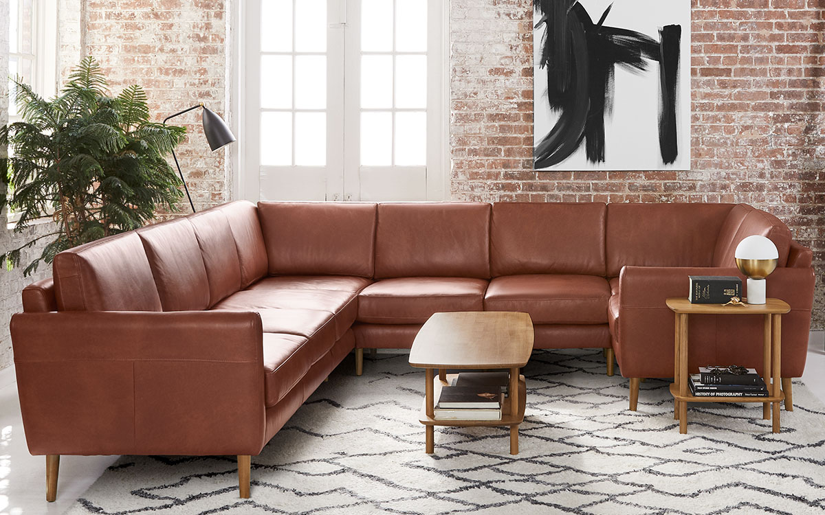 Modern Brown Leather Sectional Sofa Baci Living Room