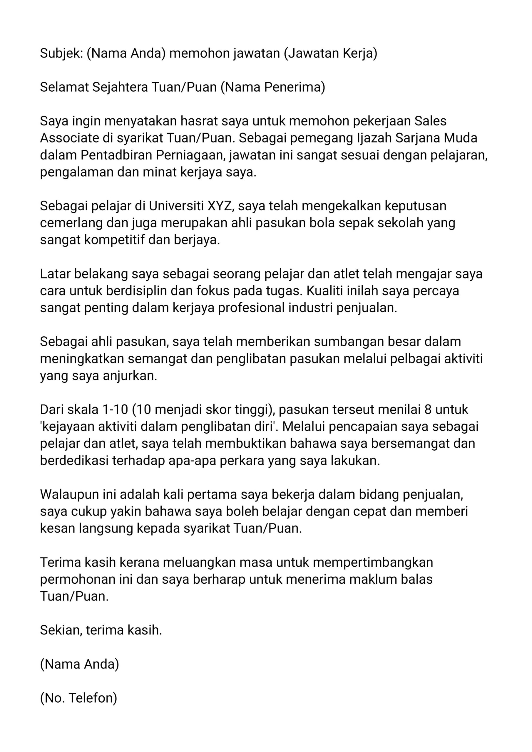 3 Contoh Cover Letter Dalam Bahasa Melayu Untuk Fresh Graduate