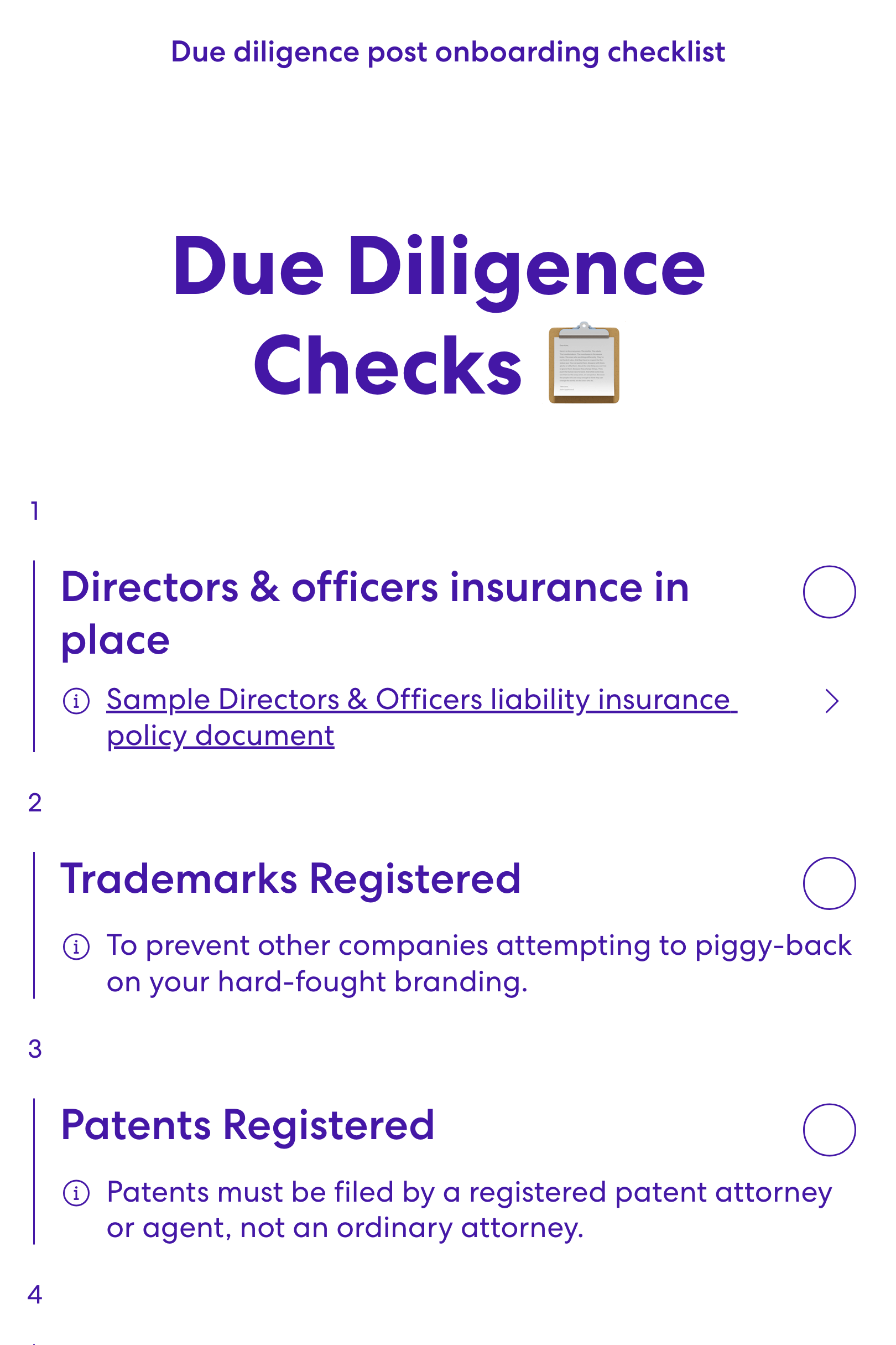 Due diligence post onboarding checklist